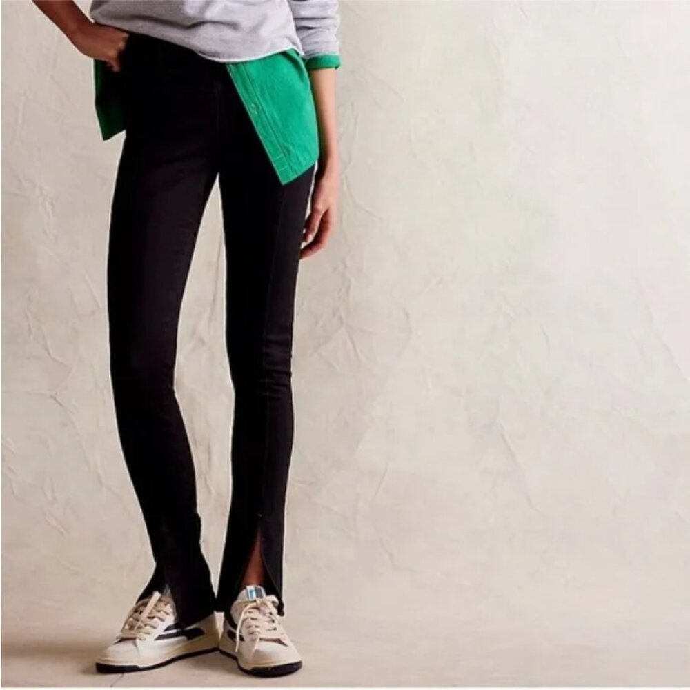 Free People We the‎ Free Double Dutch Pull on Slit Black Jeans XS